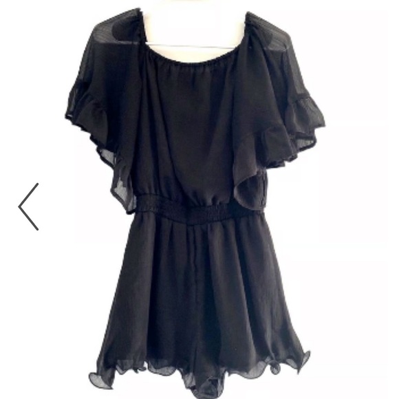 Endless Rose off the shoulder half sleeve black romper sz:medium - Picture 2 of 11